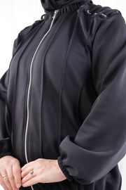 Tie Detail Zip-Front Modest Set 1205 Black — view 5
