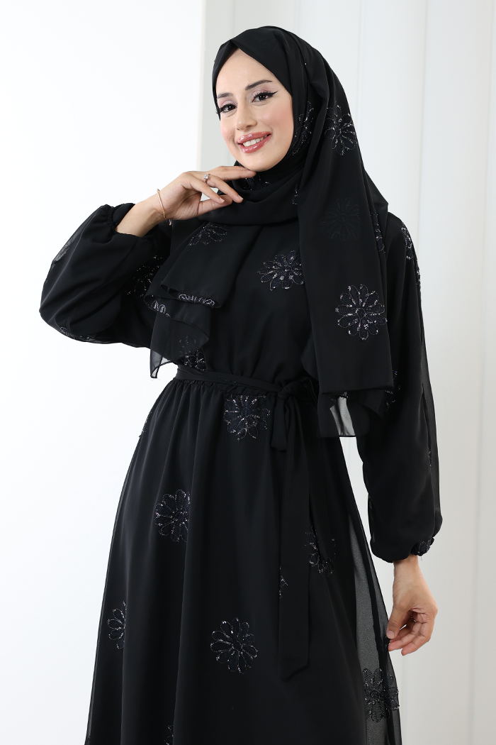 Elastic-Waist Embroidered Dress 7001 Silver