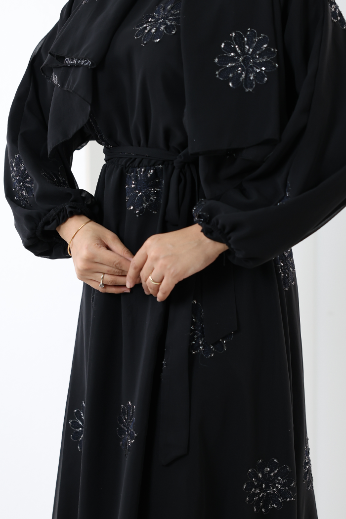 Elastic-Waist Embroidered Dress 7001 Silver