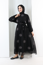 Elastic-Waist Embroidered Dress 7001 Mink - view 2