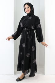 Elastic-Waist Embroidered Dress 7001 Mink - view 3