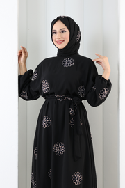 Elastic-Waist Embroidered Dress 7001 Mink - view 6