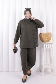 Button Detail Tunic and Trouser Set 1204 Khaki — view 1