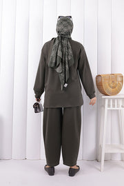 Button Detail Tunic and Trouser Set 1204 Khaki — view 4