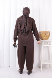 Button Detail Tunic and Trouser Set 1204 Brown — view 4