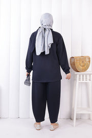 Button Detail Tunic and Trouser Set 1204 Navy — view 3