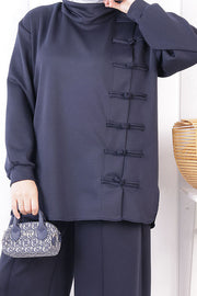 Button Detail Tunic and Trouser Set 1204 Navy — view 4
