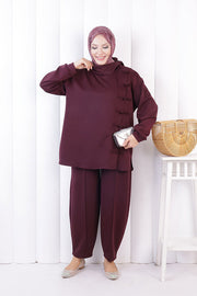 Button Detail Tunic and Trouser Set 1204 Plum — view 1