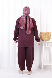 Button Detail Tunic and Trouser Set 1204 Plum — view 3