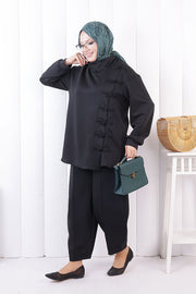 Button Detail Tunic and Trouser Set 1204 Black — view 3