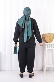 Button Detail Tunic and Trouser Set 1204 Black — view 4
