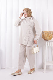 Button Detail Tunic and Trouser Set 1204 Stone — view 2
