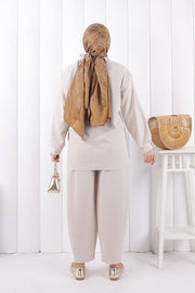 Button Detail Tunic and Trouser Set 1204 Stone — view 3