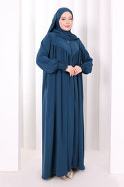 Yoke Detail Abaya with Shawl 7056 in Petrol Blue, view 2