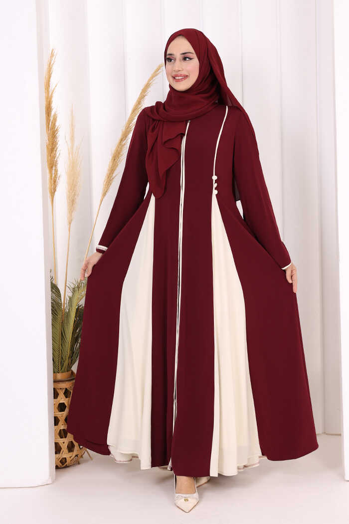 Trim-Detail Zip-Front Abaya 7050 Plum