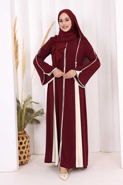Trim-Detail Zip-Front Abaya 7050 Plum - view 2