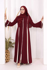 Trim-Detail Zip-Front Abaya 7050 Plum - view 3