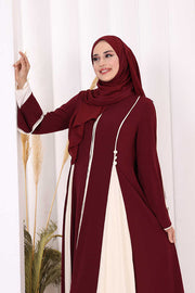Trim-Detail Zip-Front Abaya 7050 Plum - view 6