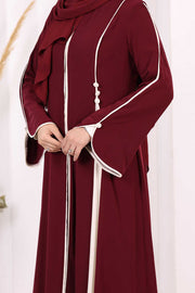 Trim-Detail Zip-Front Abaya 7050 Plum - view 7
