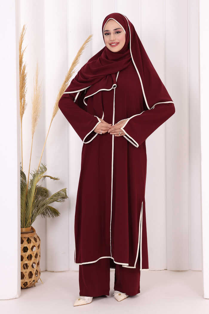 Hajj & Umrah Tunic Trouser and Shawl Set 8001 Plum