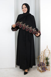 Beaded Embroidered Abaya 9203 Black-Burgundy