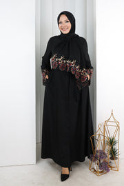 Beaded Embroidered Abaya 9203 Black-Burgundy