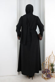 Beaded Embroidered Abaya 9203 Black-Burgundy