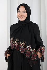 Beaded Embroidered Abaya 9203 Black-Burgundy