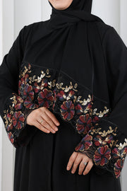 Beaded Embroidered Abaya 9203 Black-Burgundy