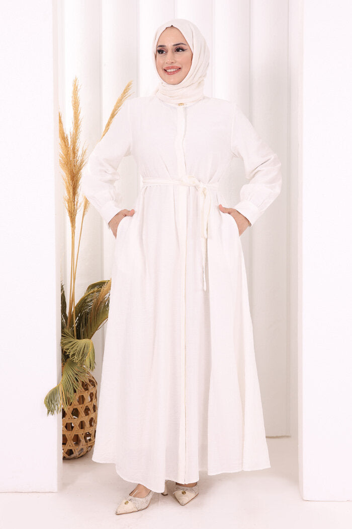 Full Button Hajj & Umrah Dress 7053 in Ecru, view 1