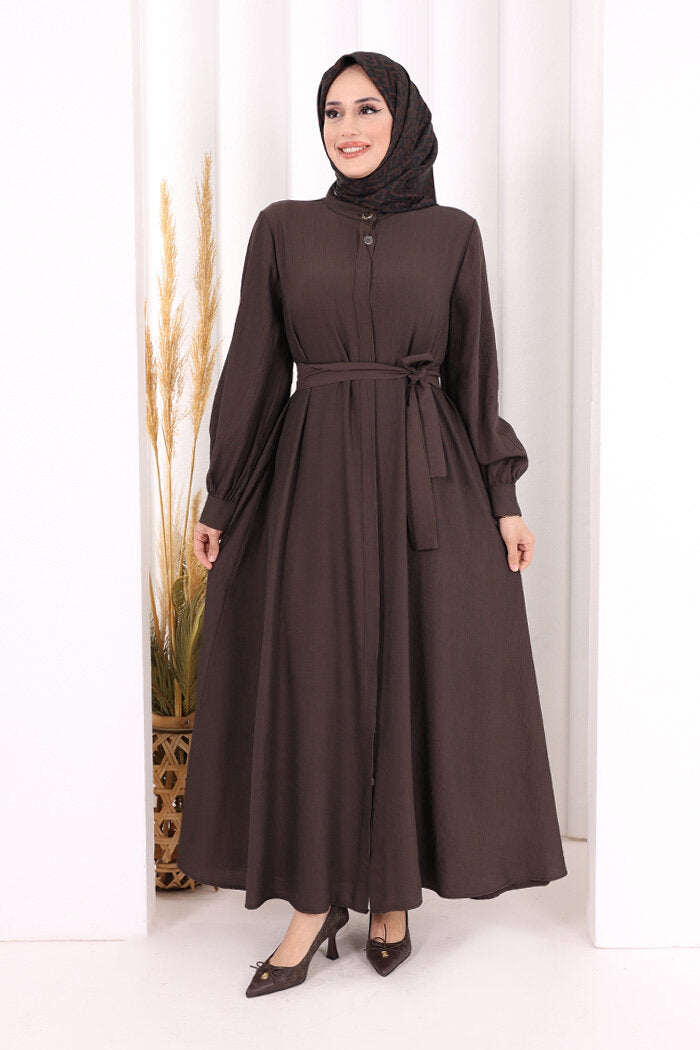 Full Button Hajj & Umrah Dress 7053 Brown