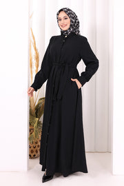 Full Button Hajj & Umrah Dress 7053 in Black, view 3