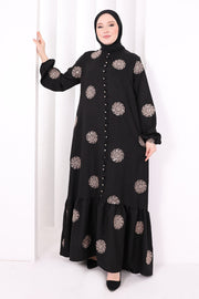 Full-Button Embroidered Dress 6099 Mink