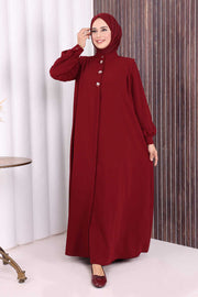 Embellished Button-Front Abaya 7903 Burgundy - view 2