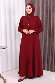 Embellished Button-Front Abaya 7903 Burgundy - view 3