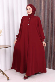 Embellished Button-Front Abaya 7903 Burgundy - view 4