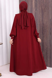 Embellished Button-Front Abaya 7903 Burgundy - view 5