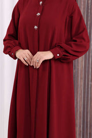 Embellished Button-Front Abaya 7903 Burgundy - view 7