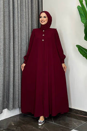 Embellished Button-Front Abaya 7903 Burgundy - view 8