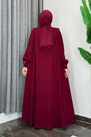 Embellished Button-Front Abaya 7903 Burgundy - view 9