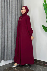 Embellished Button-Front Abaya 7903 Burgundy - view 10