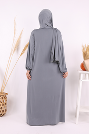 Lace-Detailed Prayer Abaya with Matching Hijab 6010 Gray - view 3