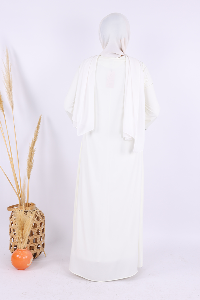 Piped-Detail Abaya 6011 Ecru