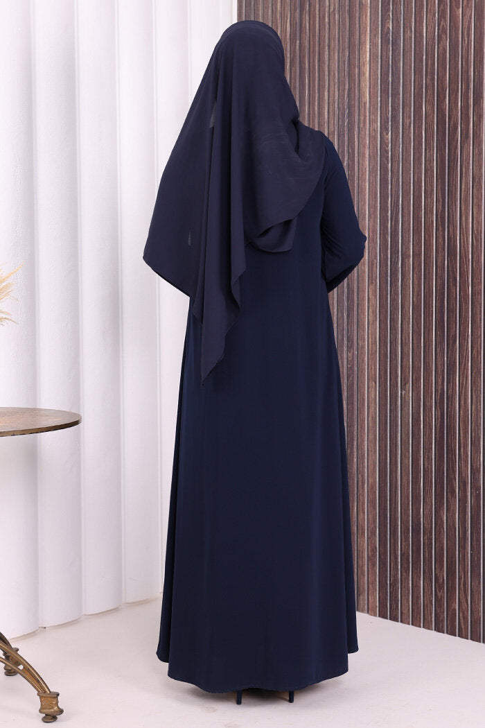 Piped-Detail Abaya 6011 Navy