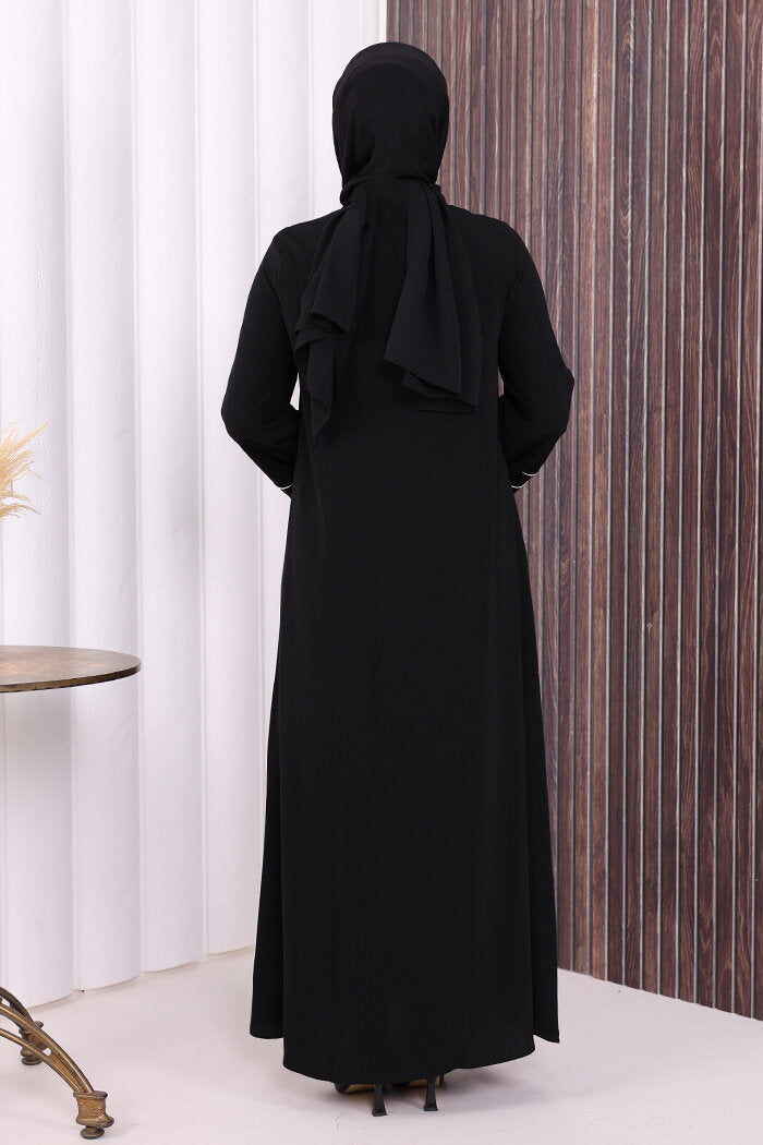 Piped-Detail Abaya 6011 Black