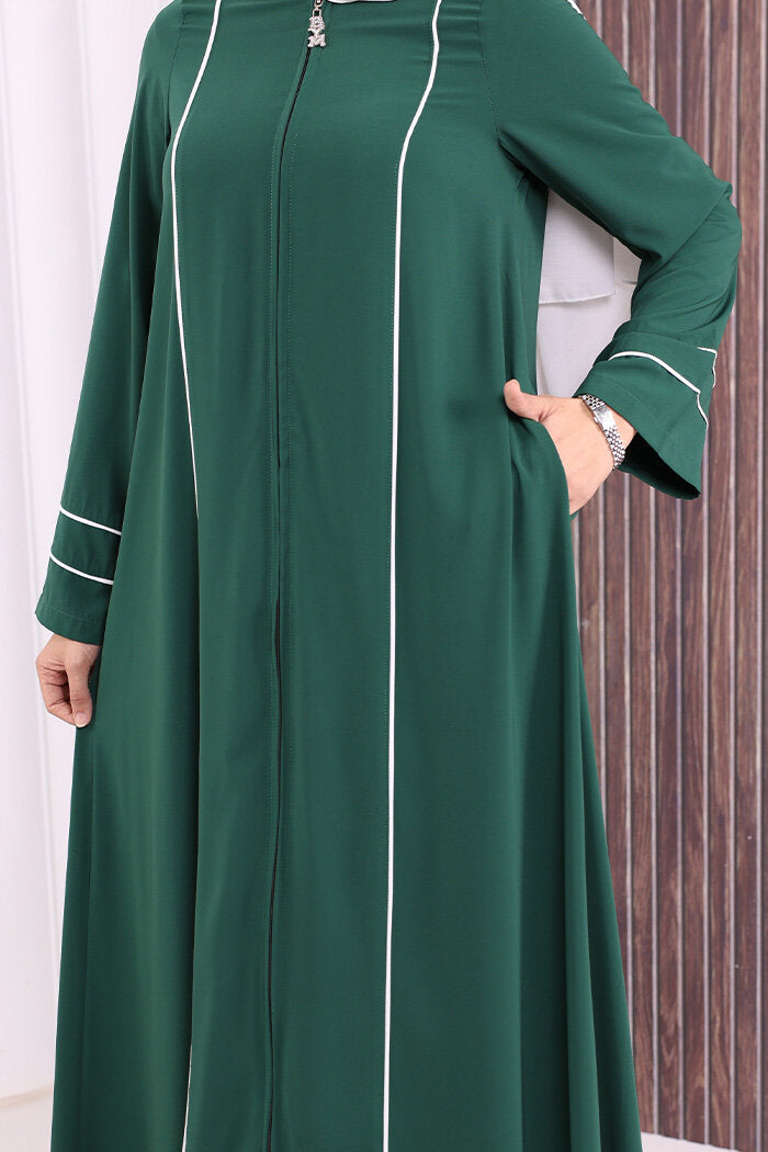 Piped-Detail Abaya 6011 Emerald