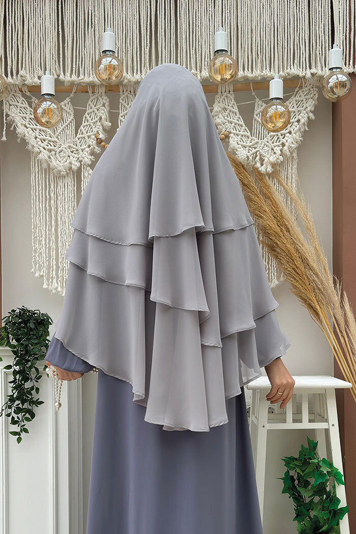 Built-In Niqab Three-Layer Chiffon Hijab 6012 Gray