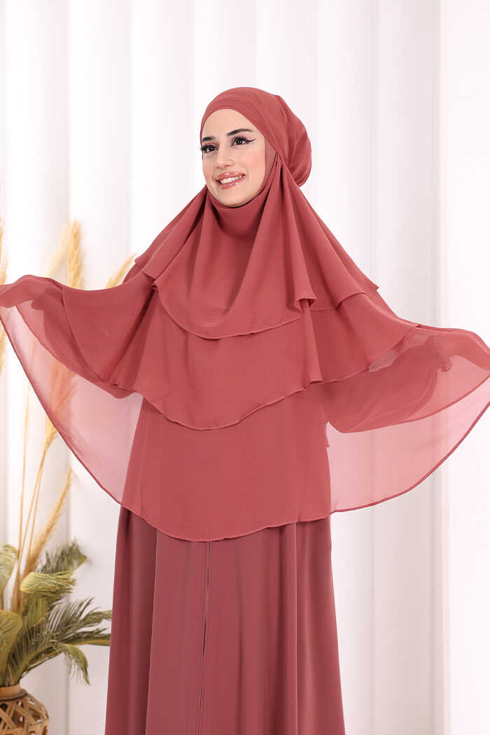 Built-In Niqab Three-Layer Chiffon Hijab 6012 Dusty Rose