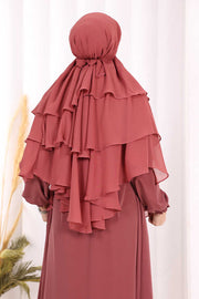 Built-In Niqab Three-Layer Chiffon Hijab 6012 Dusty Rose - view 3