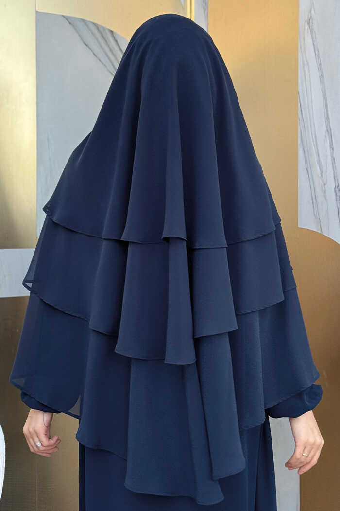 Built-In Niqab Three-Layer Chiffon Hijab 6012 Navy